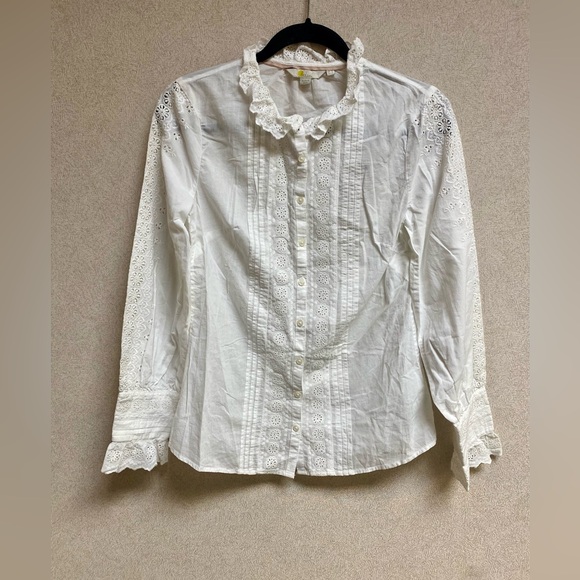 BODEN Broderie Trim Blouse White Eyelet Size US6 - Picture 8 of 11